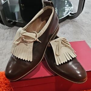 Brown GUCCI GOLF Leather Men's Shoes with Cream Accents